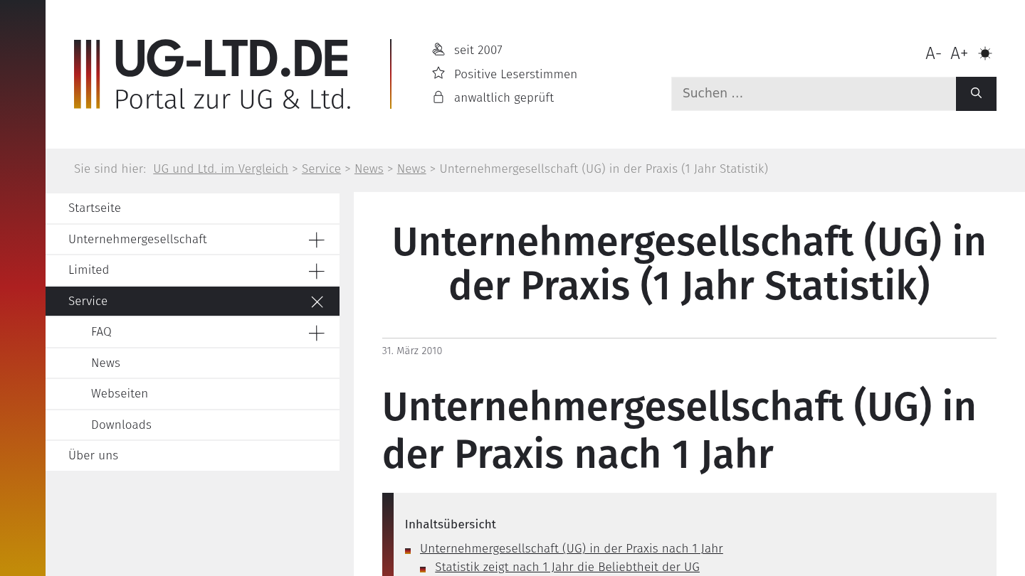 http://www.ug-ltd.de/service/aktuelles/unternehmergesellschaft-in-der-praxis-1-jahr-statistik.html